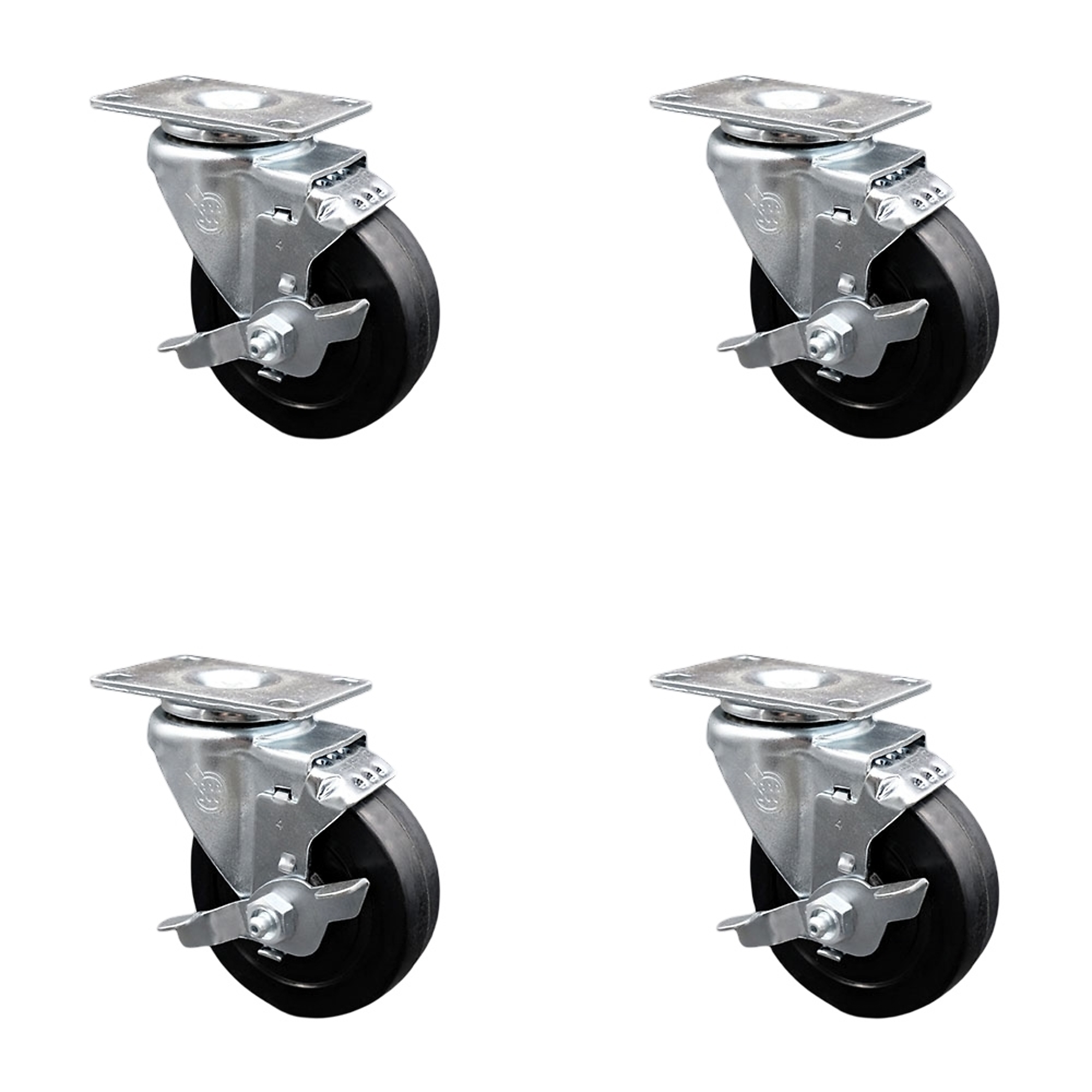 Service Caster, 4in. x 1 1/4in. Plate Casters, Wheel Diameter 4 in, Caster Type Swivel, Package (qty.) 4, Model# SCC-20S414-SRS-TLB-TP2-4